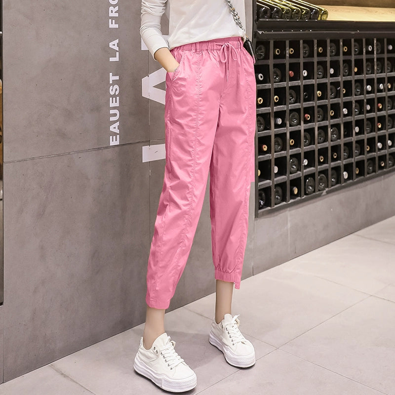 Ice Silk Quick-Drying Women's Pants Spring and Summer Thin Cropped Petite Parka Casual Pink Sports Pants for Women 2024 New Arrival