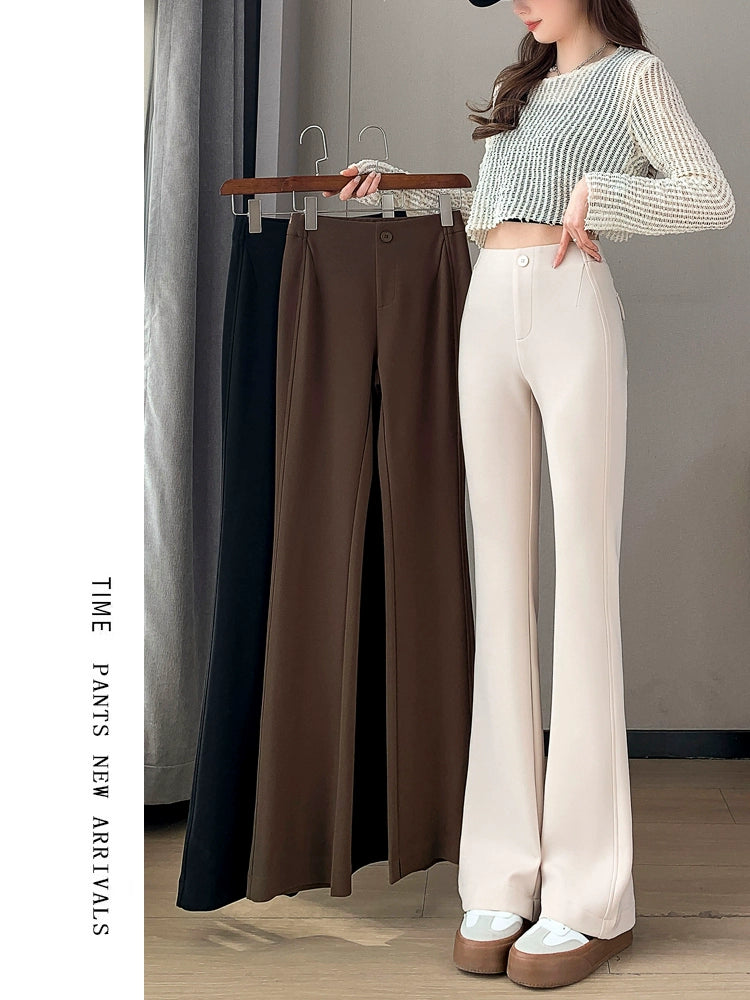 Slit Knitted Elastic Waistband Slimming Casual Bootcut Trousers
