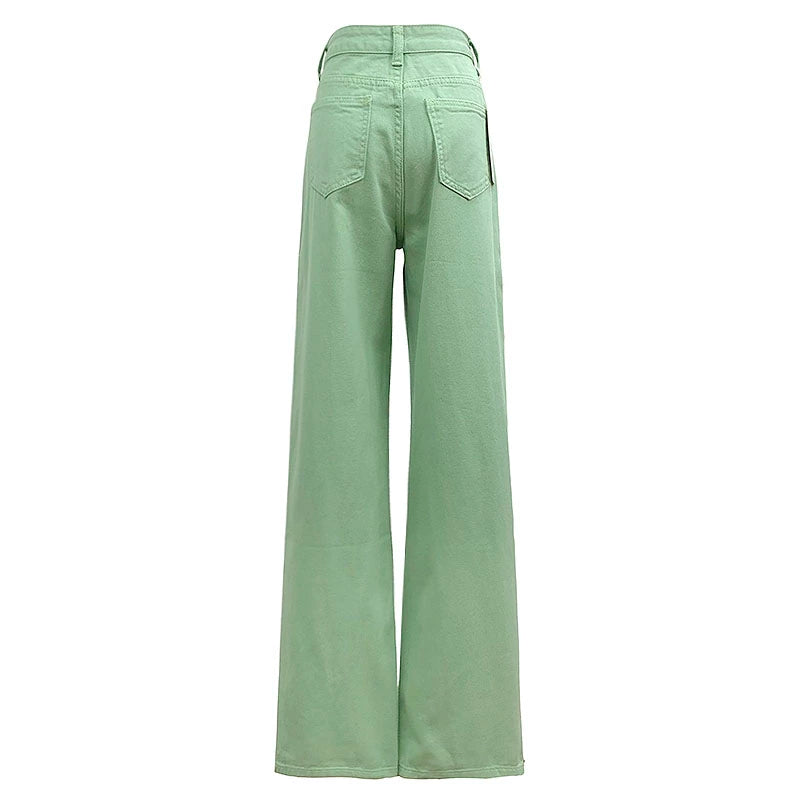 Pure Color High Waist All-Matching Casual Wide Leg Denim Pants