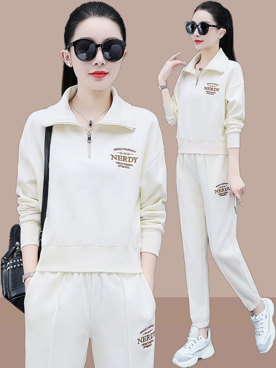 Sports Suit Female Spring & Fall 2024 New Arrival Fashion Long Sleeve Half Zipper Sweatshirt Casual Versatile Ankle-Banded Pants Two-piece Set