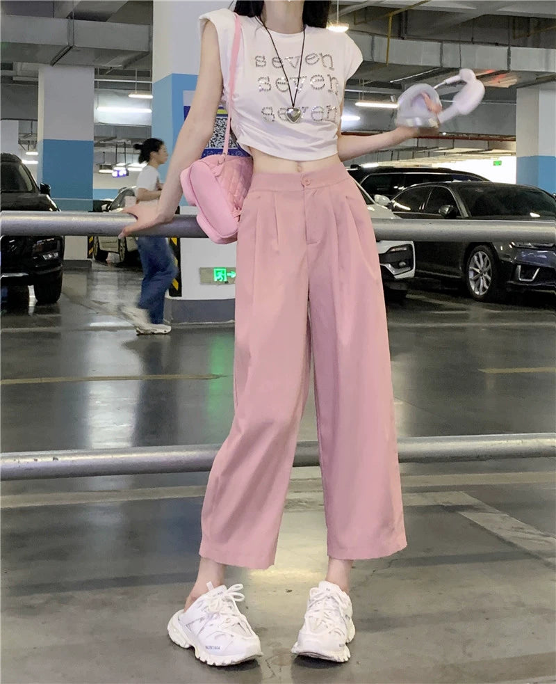 2024 Summer High Waist Loose Cropped Casual Pants