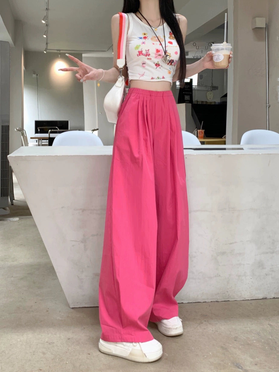 Rose Red Women's Clothing Sexy High Waist Loose Casual Pants