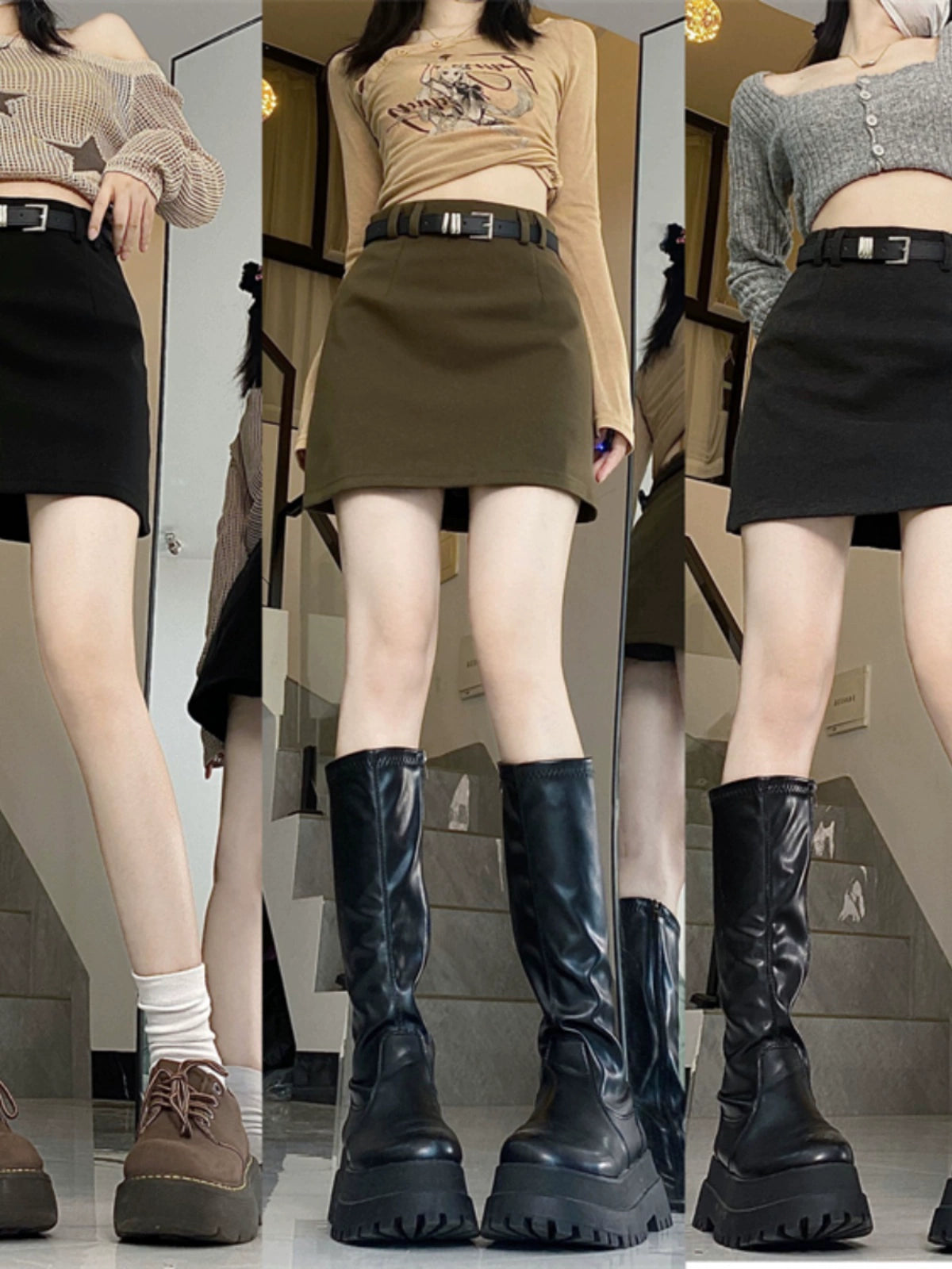 High Waist Slim Looking Sheath Fashion Tape Woolen Skirt