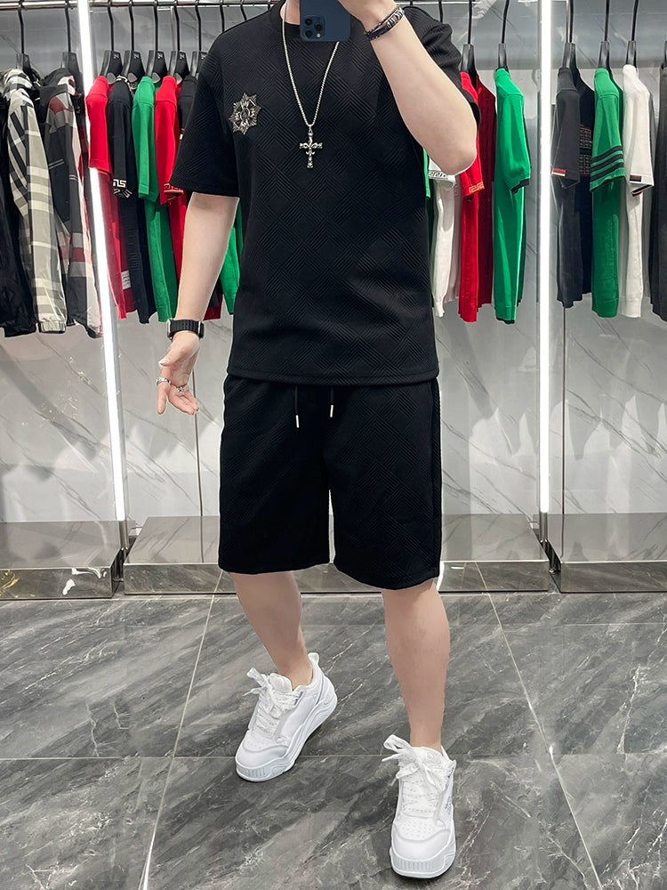 Summer New Arrival Short Sleeve Sports Set Men's Casual Jacket Thin Breathable Half Length Shorts Handsome Young Man Set