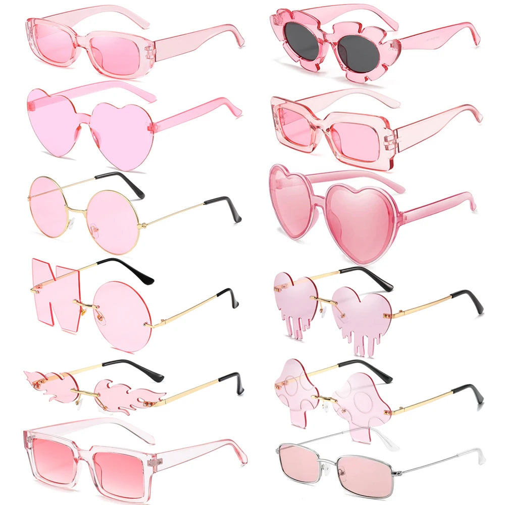 Lovely Pink Color Heart Square Sunglasses Jelly Color Sun Glasses UV400 Protection Shades Summer Party Decoration Women Eyewear