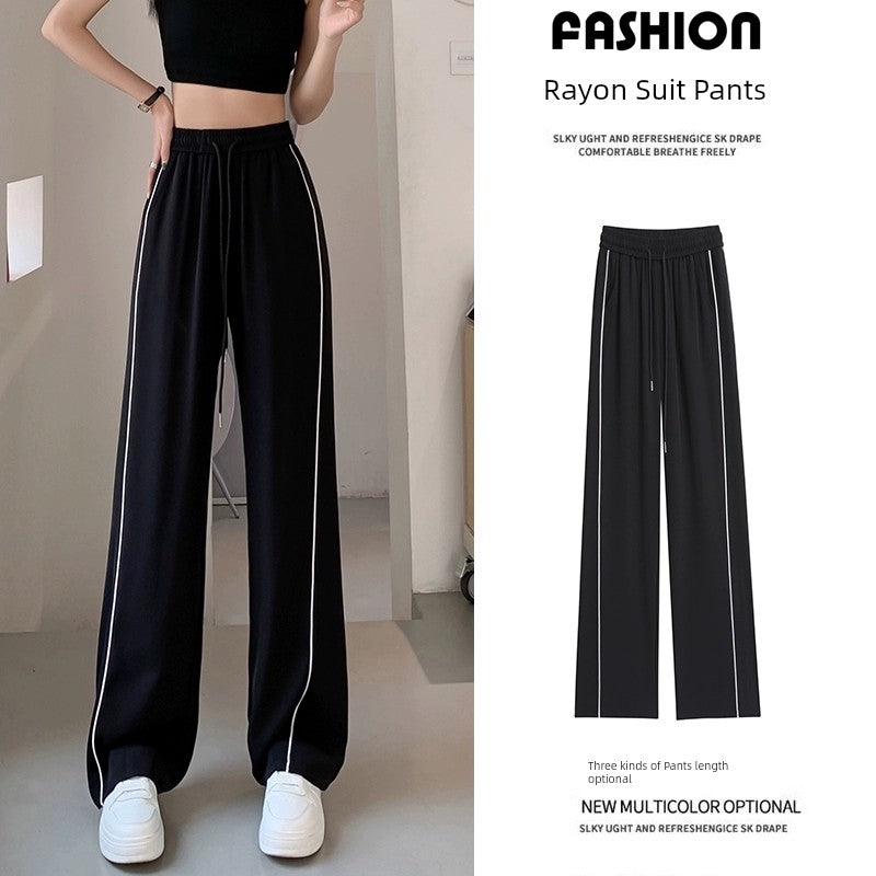 Chiffon Sports Narrow Version Wide-Leg Pants Small Female 2024 New Arrival Spring and Autumn Leisure Draped Suit Straight Women's Pants