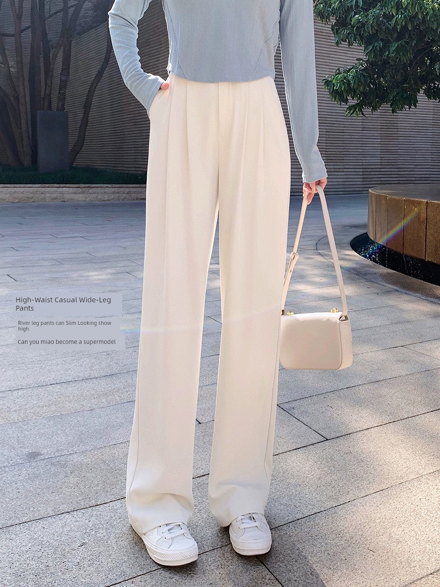 Mrs. Island Song Slim Looking Straight High Waist Loose Suit Pants