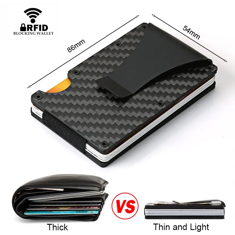 DIENQI Carbon Fiber Card Holder Mini Aluminum Metal RFID Magic Men's Wallet