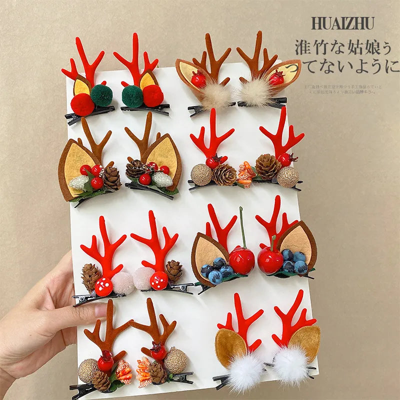 2pcs/Set Kawaii Christmas Elk Ear Hair Clip Women Girl Santa Snowman Hairpin Xmas Party Barrettes For Kids Cosplay Headwear