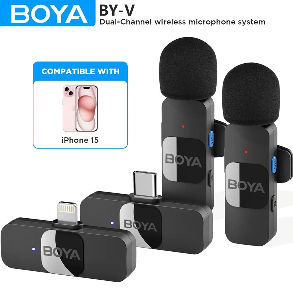 BOYA BY-V Wireless Lavalier Lapel Microphone for iPhone Android Cell Phone PC Computer Laptop Youtube Recording Streaming Vlog