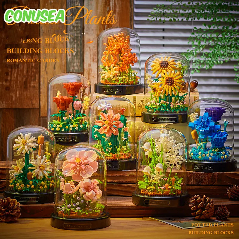 Diy Micro Flower Building Blocks Mini Bricks Particles Eternal Life Flowers Home Decoration Assembling Puzzle Toy Children Gift