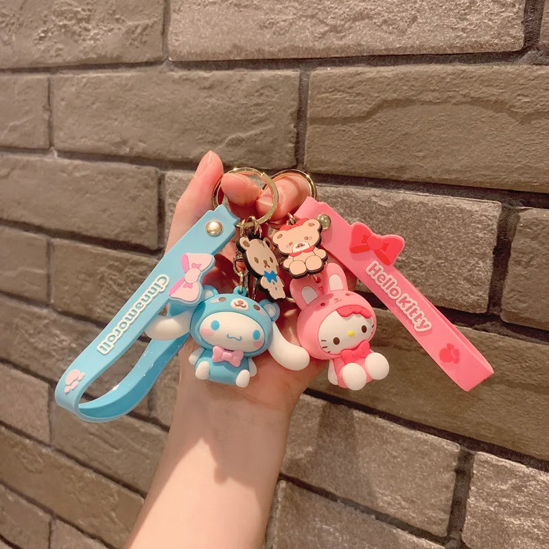 Anime Sanrio Hello Kitty Figures Keychain Kuromi My Melody Action Figural Model PVC Key Ring Cinnamoroll Figurine Birthday Gifts