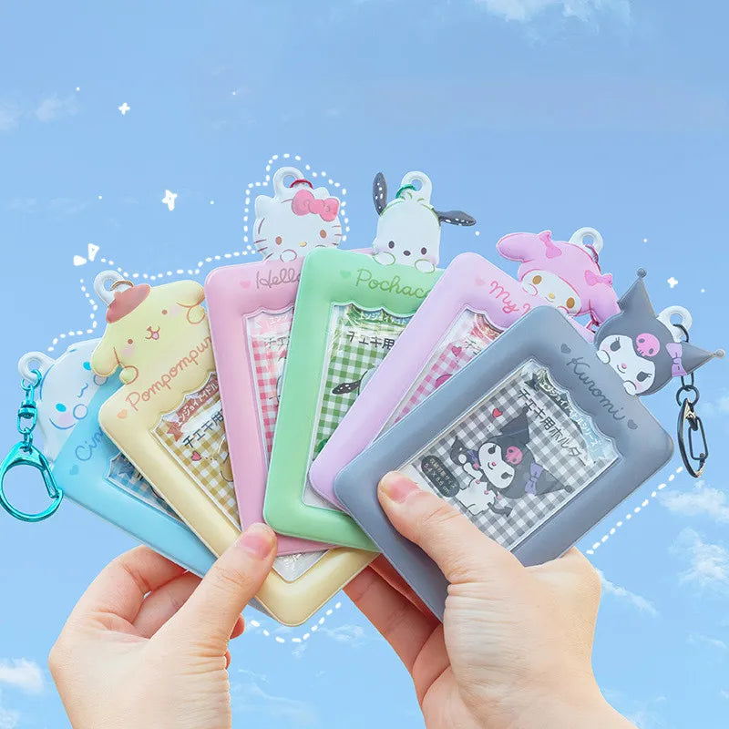 Kawaii Sanrio Keychain Cinnamoroll Photo Card Kuromi Card Holder Pendant Student Stationery Cardcase Keyring Toys Gift for Girls