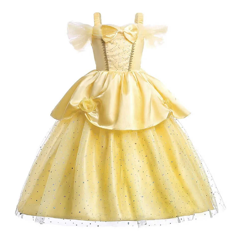 Kids Belle Costume Girl Halloween Princess Cosplay Party Dress Children Rapunzel Cinderella Anna Elsa Encanto Birthday Clothes