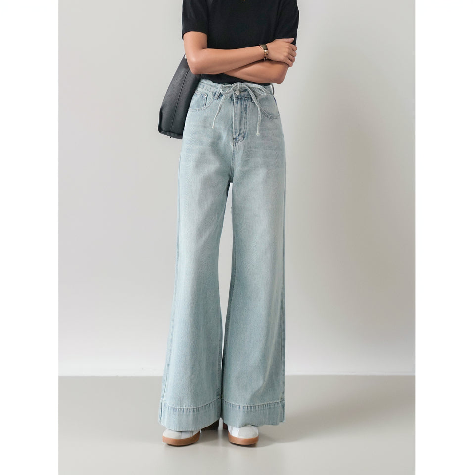 Distressed Spring and Summer Strap Casual Wide Leg Denim