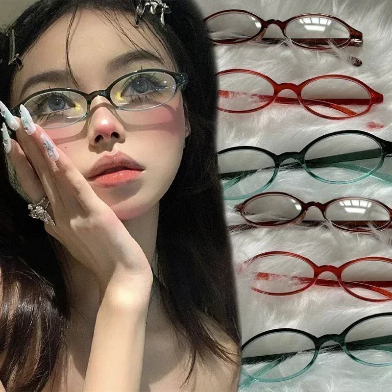 Retro Oval Glasses Women Girls Y2K Red Green Frame Glass Eyewear Decorative Computer Anti-blue Eyeglasses with Seaside Driving