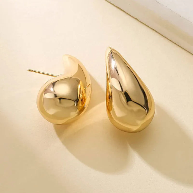 Stainless Steel Gold Plated Chunky Dome Water Drop Earring for Women Vintage Glossy Thick Teardrop Hoops Earrings Jewelry