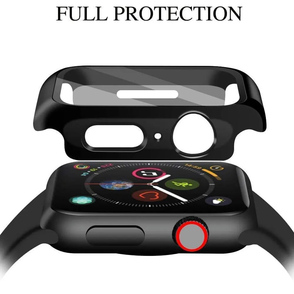 Glass + Case for Apple Watch 45mm 41mm 44mm 40mm Screen Protector Bumper PC Cover for iWatch Series 3 4 5 SE 6 7 8 9 Accessories