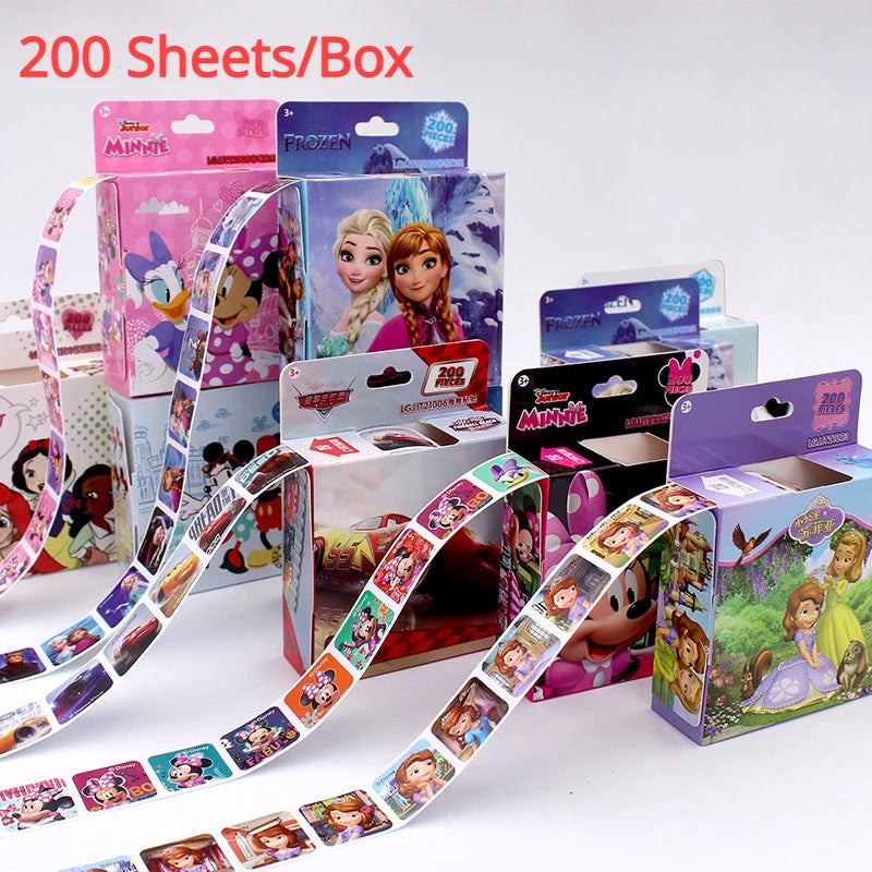 200 Sheets/Box Disney Cartoon Pull Out Stickers Princess Frozen Mickey Mouse Minnie Sticker Girl Boy Teacher Reward Toys Gift