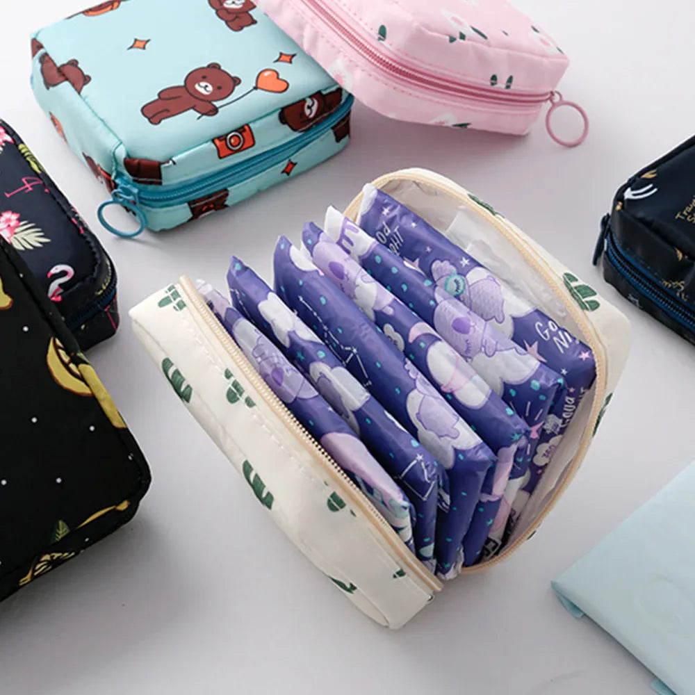 Women Portable Sanitary Pads Storage Bag Tampon Pouch Napkin Cosmetic Bags Organizer Ladies Makeup Bag Girls Hygiene Pad Bag
