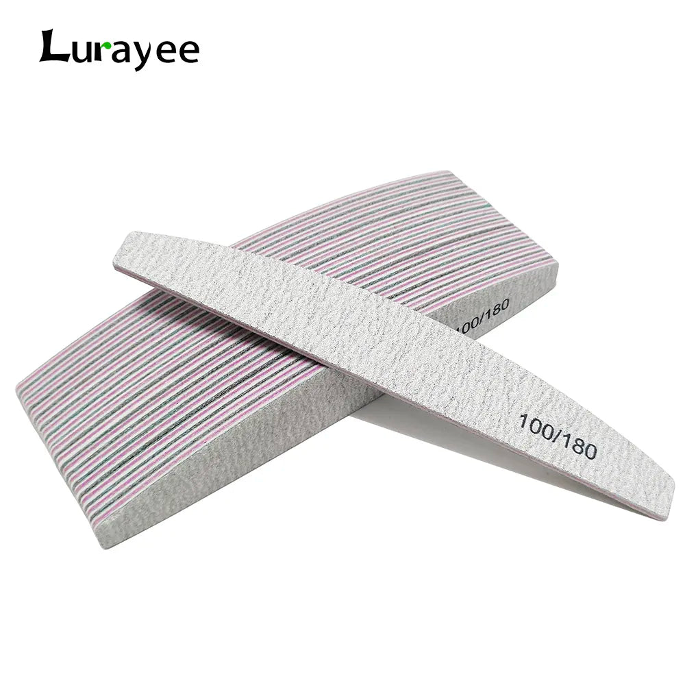 Lurayee Nail File Buffer 100/180 Grit Half Moon Double Side Sandpaper Nail Sanding Grinding Gel Nail Polish Nail Manicure Tool