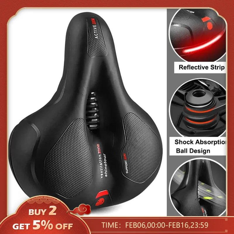 Hollow Breathable Bicycle Saddle Men Women MTB Road Bike Saddle Shock Absorbing Comfortable Big Butt Bike Seat Safety Warning