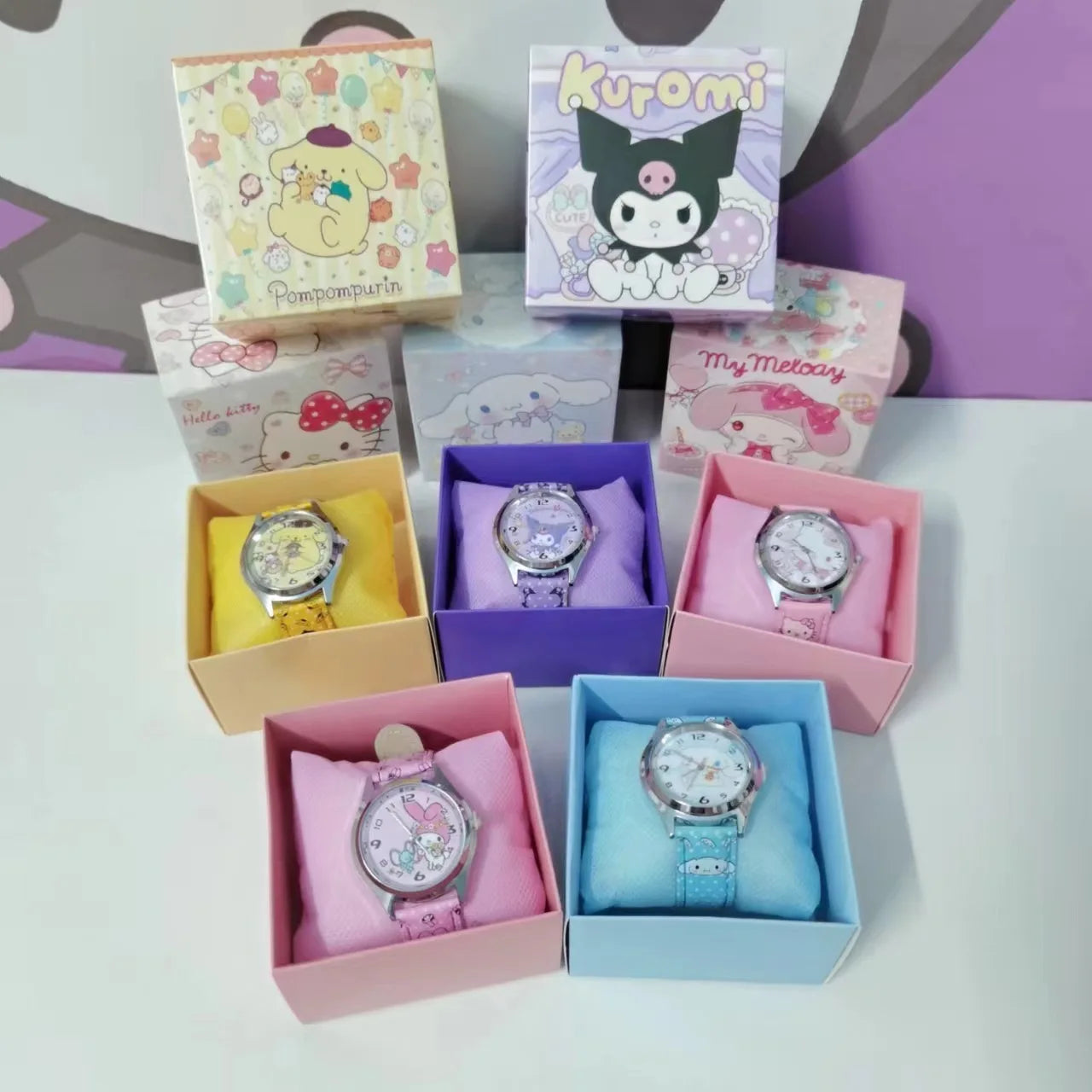 Anime Sanrio PU leather electronic watch kulomi big-eared dog Melody children's watch gift with gift box