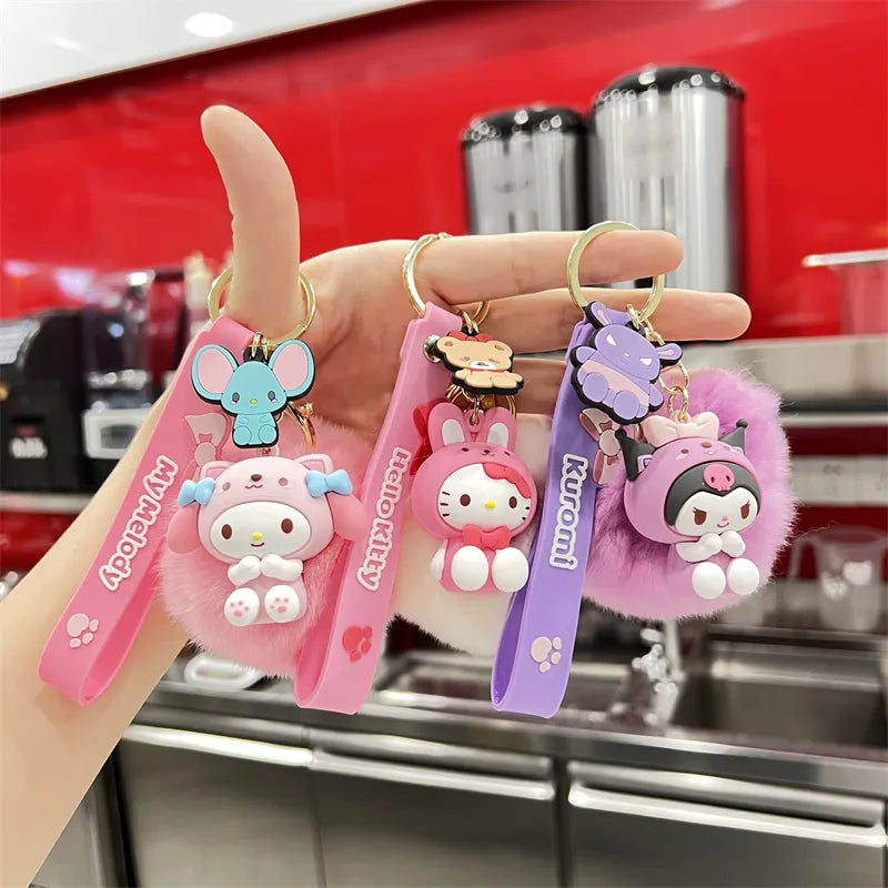 Sanrio Hello Kitty Keychain Cute Cartoon Melody Kuromi Cinnamoroll Doll Pendant Decoration Keyring  Jewelry Girl&Child Gifts Toy