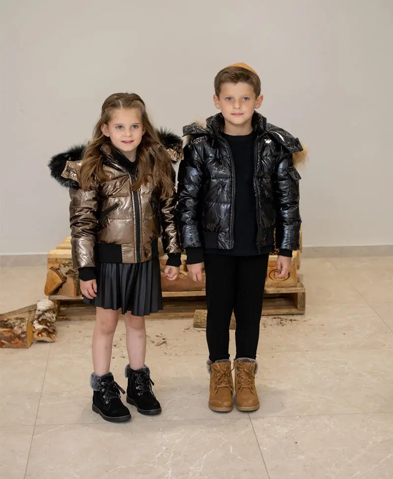 AS Winter kids Down Jackets bomber design coats with nature fur