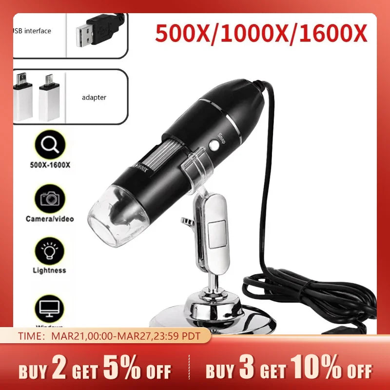 Digital Microscope Camera 3in1 C Type USB Portable Electron 500X/1000X/1600X For Soldering LED Magnifier Mobile Phone Repairing