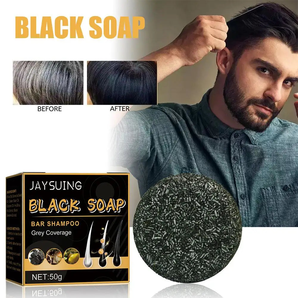 50g Soap Hair Darkening Shampoo Bar Repair Gray White Hair Color Dye Hair Shampoo Natural Grey Gloss Black Soap