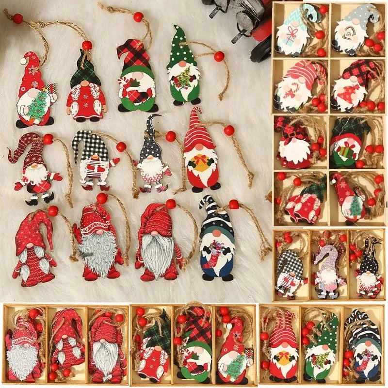 9/12pc Christmas Gnomes Wooden Pendant Christmas Tree Hanging Oranment Navidad New Year 2024 Gift Xmas Decorations for Home Noel