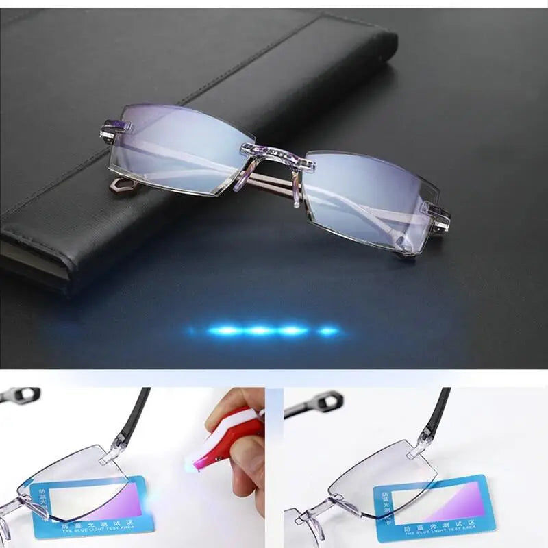 Anti Blue Light Reading Glasses Men Business Rimless Presbyopic Eye Glasses Women Vintage Ultralight Optical Farsighted Eyewear