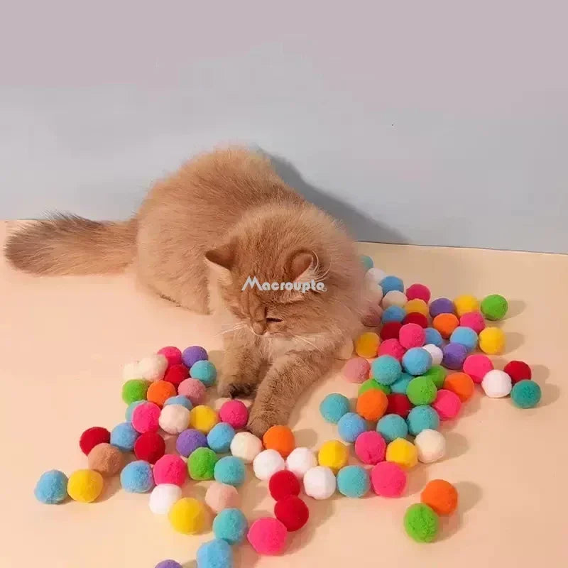 Interactive Launch Training Cat Toys Creative Kittens Mini Pompoms Games Stretch Plush Ball Toys Cat Supplies Pet Accessories