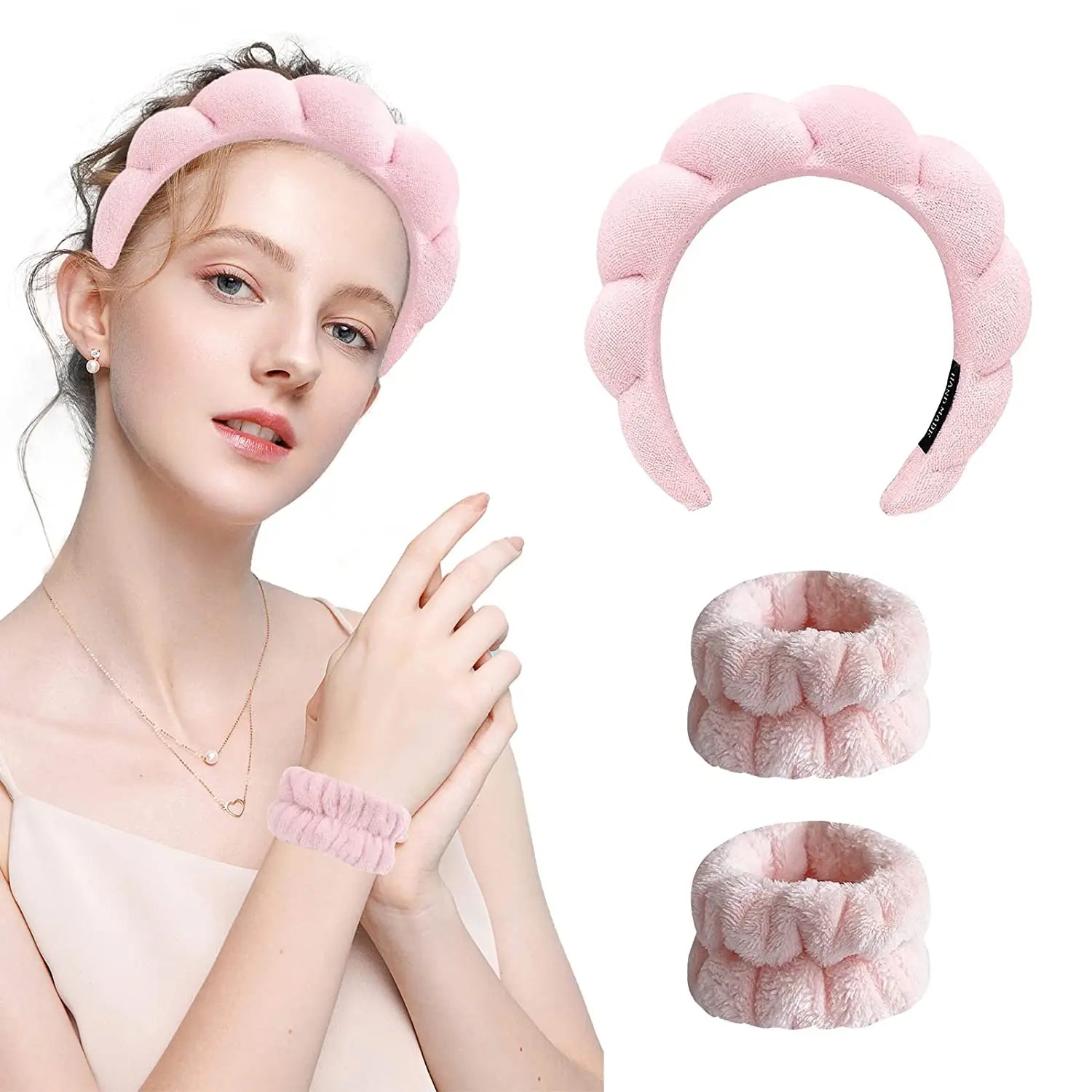 3Pcs Fashion Microfiber Washing Wristbands Scrunchies Puffy Headband Spa Bubble Headband for Washing Face Makeup Shower Skincare