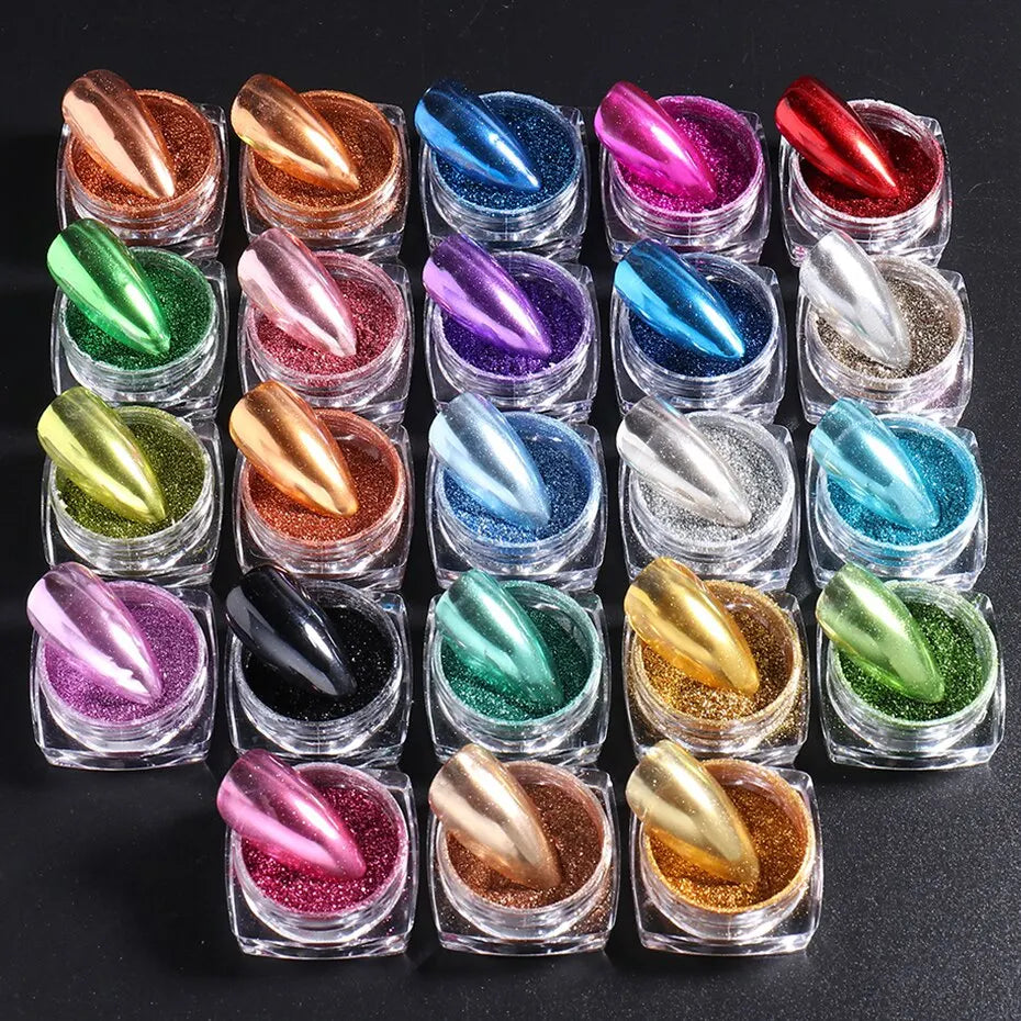 23 Colors Metallic Chrome Nail Powder Set Y2K Magic Mirror Gold Silver Decor Rubbing Glitter Pigment Flakes Manicure Accessories