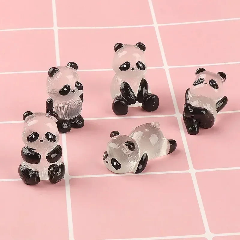 1Pcs/Set Glowing Panda Mini Figurines Miniature Panda Micro Landscape Ornament Glowing In Dark Miniature Flower Potted Decor