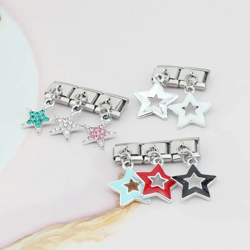 Hapiship New Fashion Colour Glaze Star Shiny CZ Italian Links Charm Fit 9mm Stainless Steel Bracelet Jewelry DIY Making DJ433