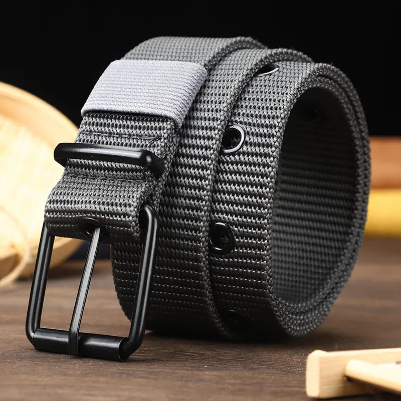 Perforated canvas belt, men's needle buckle belt, student youth Korean version, versatile jeans belt, military training, extende