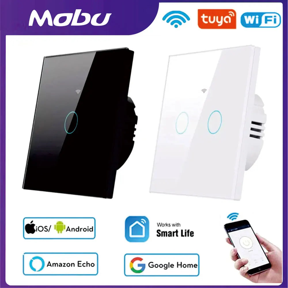 mobu Tuya WiFi Touch Switch Light Wall Smart Switch For EU Smart Home Life Alexa Google Home 433RF WiFi Remote 1/2/3 Gang