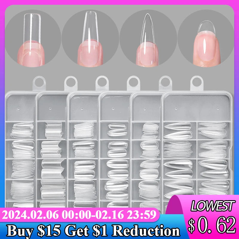 Nail Art Press on False Nails Fake Nails Coffin Gel Nails Extension System Full Cover Short Nail Soft Gel Tips Accessories Tool