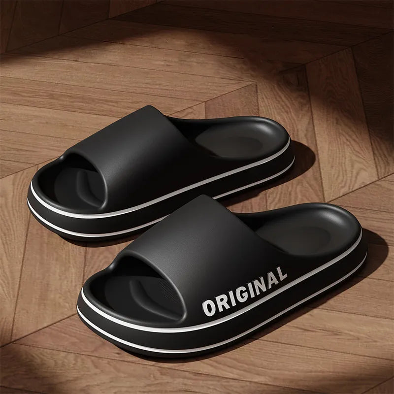 Men Thick Sole Summer Beach Slides Bathroom Anti Slip Slipper Soft Sandals Simplicity Ultra Light Letter Shoe