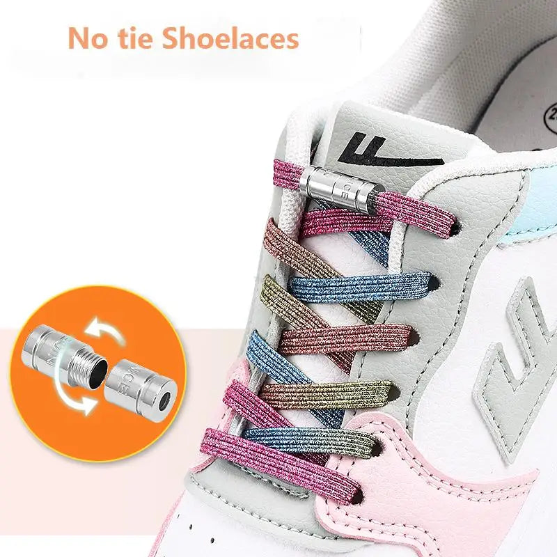 New Capsule Lock Shoelaces without ties Rainbow Elastic Laces Sneaker No Tie Shoe laces Kids Adult Quick Flat Shoelace for Shoes