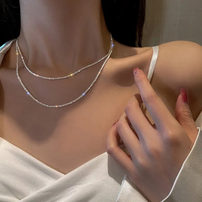 Popular Sparkling Necklace For Women Clavicle Chain Choker Silver Color Fashion Jewelry Wedding Party Birthday Gift