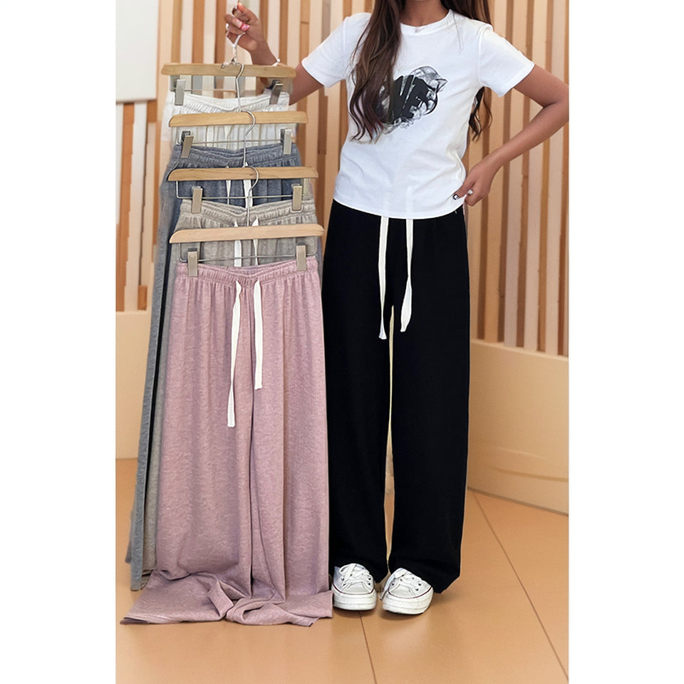 Fashion Solid Color Lace-up K-style Elastic Waist Pants Drawstring