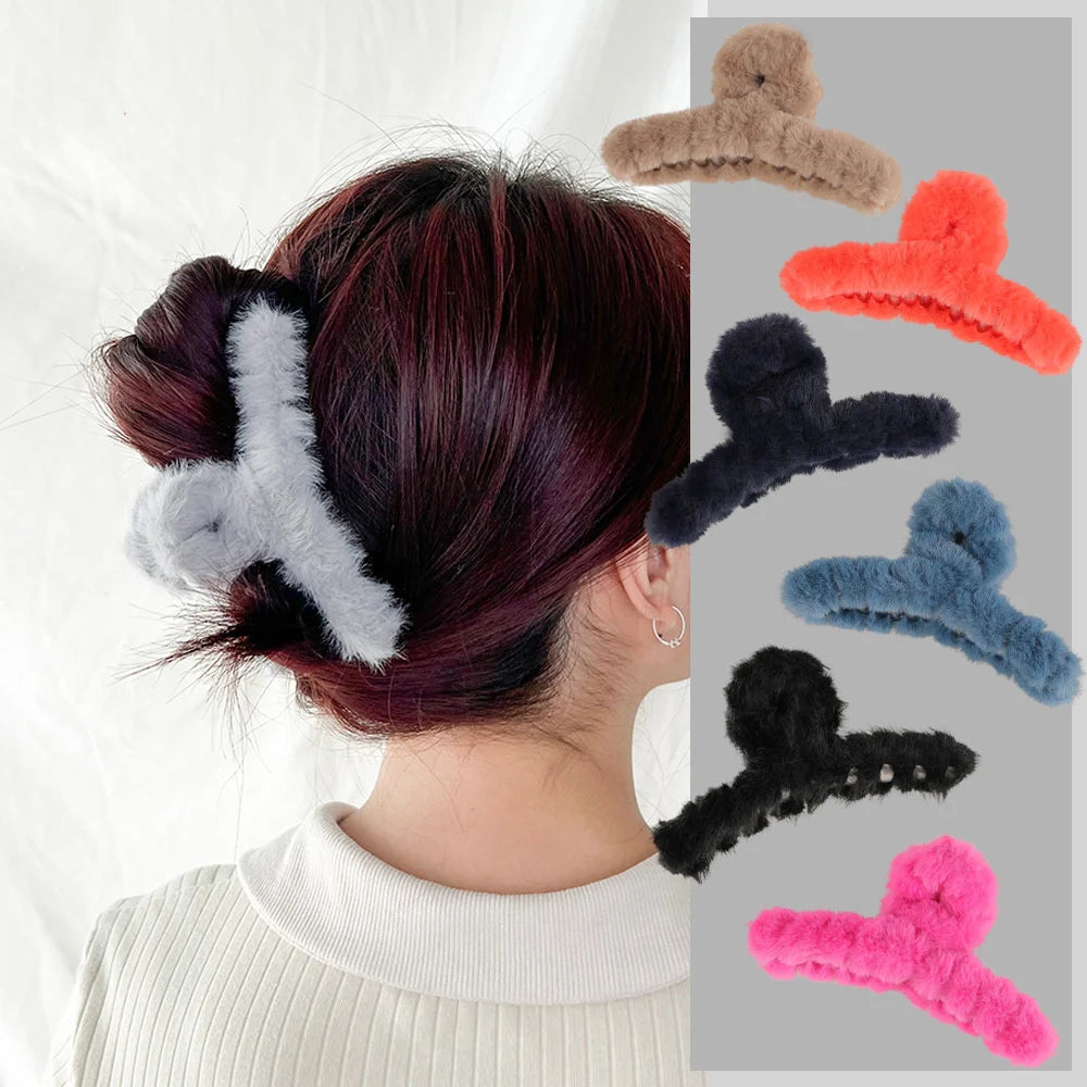 Winter Plush Hair Claw Elegant Acrylic Hairpins Faux Fur Hair Clip Barrette Crab Headwear for Women Girls Hair Accessories