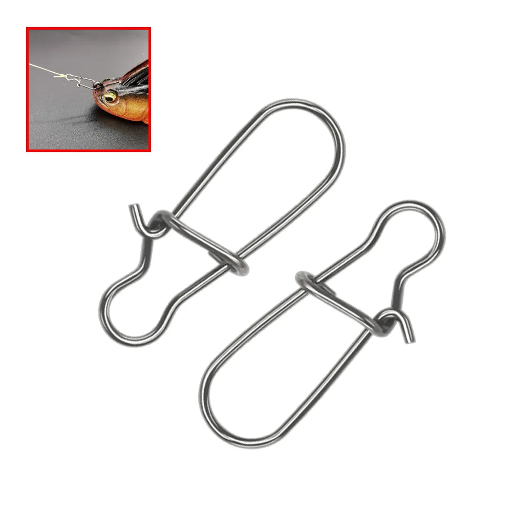 Fishing Swivel Connector Hooks Line Clip Lock Carabiners Stainless Steel Fishing Fastener Snaps Tools