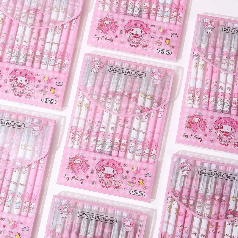 12Pcs Sanrio Erasable Neutral Pen Hello Kitty Melody Kuromi Cinnamoroll Gel Pen Office School Supplies Stationery Wholesale