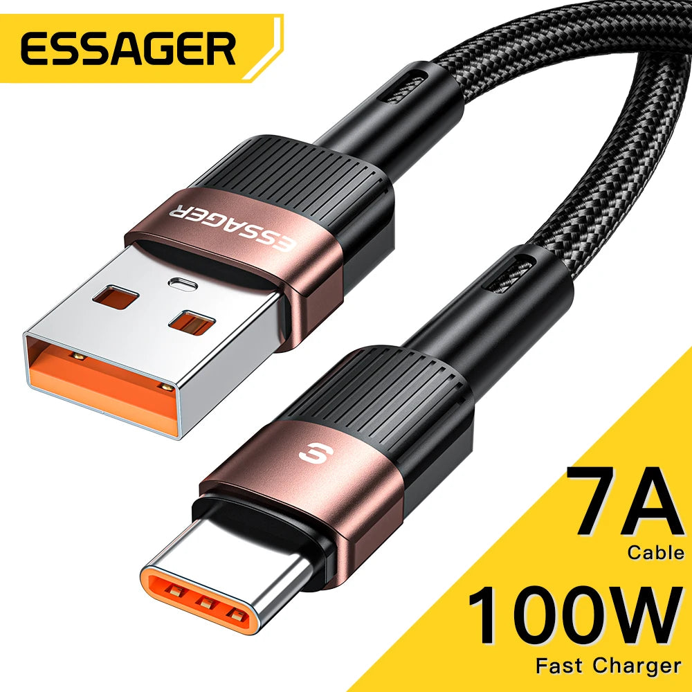 Essager 7A USB Type C Cable For Realme Huawei P30 Pro 66W Fast Charging Wire USB-C Charger Data Cord For Samsung Oneplus Poco F3