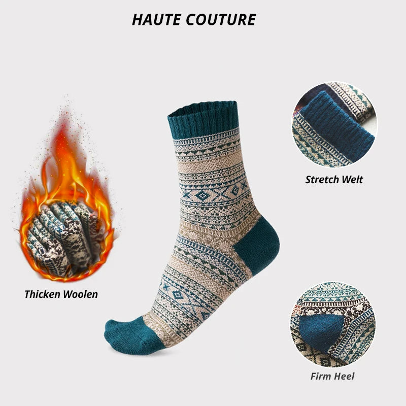 HSS Brand 5 Pairs Winter Men's Socks Thicken Sheep's Wool Socks Warm Men Retro Style Colorful Fashion Man Socks For Snow boots